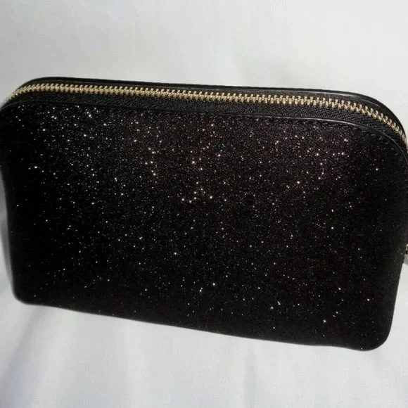 New Kate Spade Shimmy Glitter Fabric Small Cosmetic Case Makeup Bag Travel Black - Picture 2 of 5
